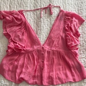 Elegant Pink Ruffled Blouse